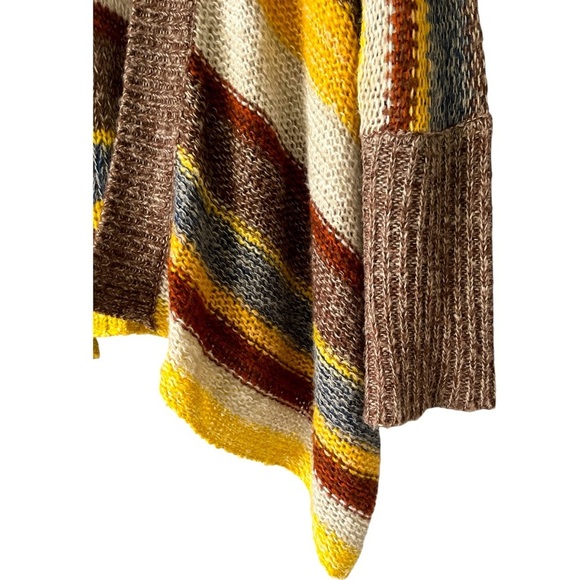 Coco + Carmen Open Front Asymmetrical Soft Striped Cardigan S/M Brown Yellow - Picture 3 of 7